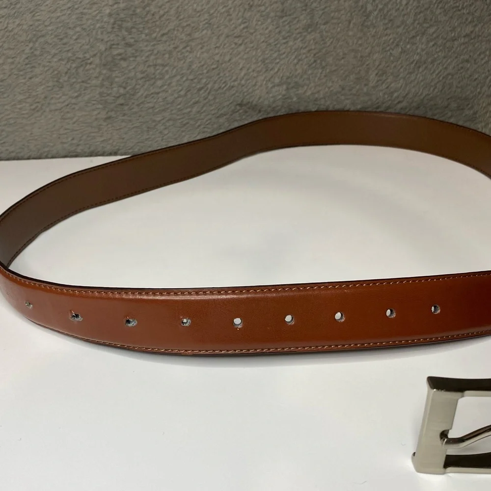 Men’s Size 44 Brown Genuine Leather Belt Silver Tone Buckle PB1288 11